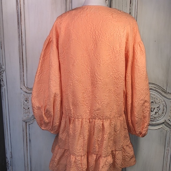 SHEIN X Orange Sherbet Embossed Very Full Puff Sleeve Lace Up Neckline S/S - Picture 7 of 11
